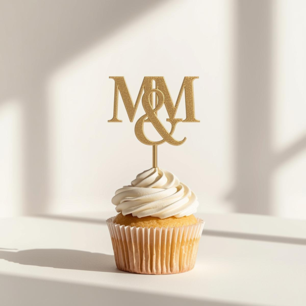 Personlig Cake Topper Monogram – M & M (Silk Gold)